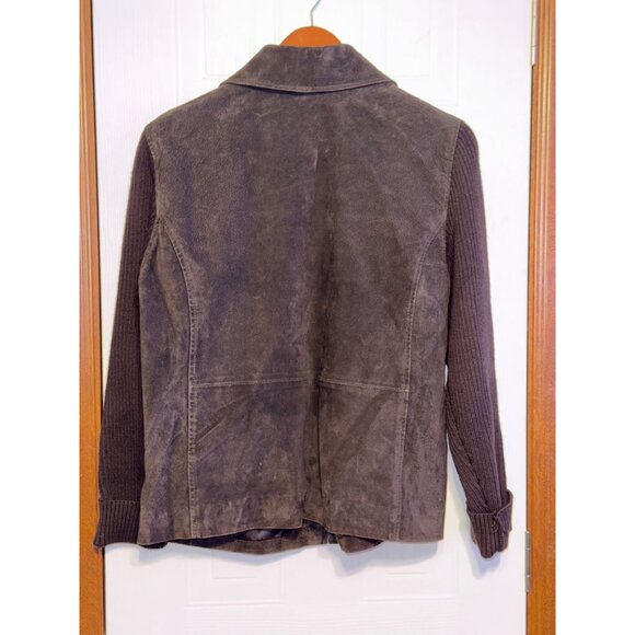 Fabio Vintage 90's Brown Suede Leather Full Zip Jacket With Ribbed Sleeves Sz L - Picture 2 of 14